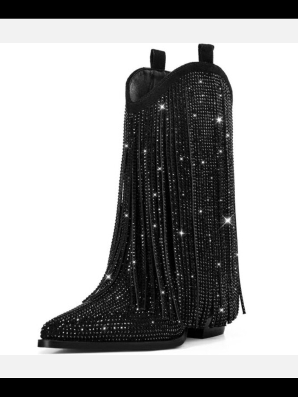 Black rhinestone fringe western boot, like new!